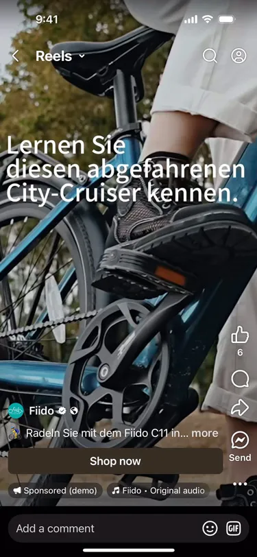 来自 Fiido Electric Bike 的 Facebook 广告示例