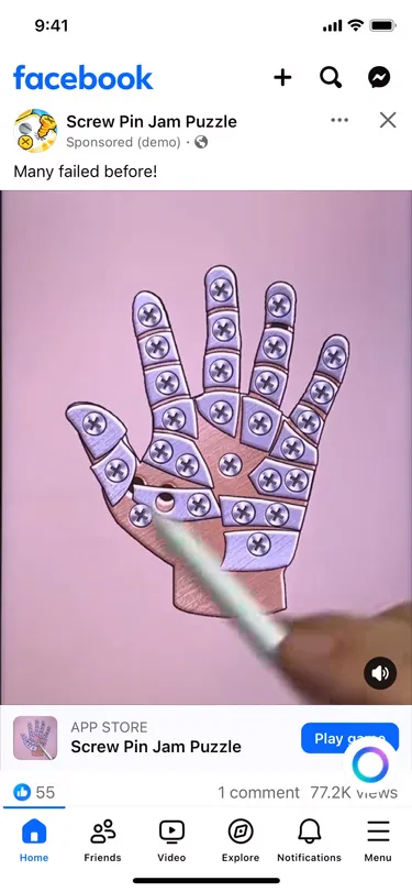 Facebook 广告示例：WONDER GAME